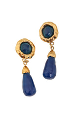 Vintage Guy Laroche Blue Hammered Teardrop Earrings close @ Recess LA