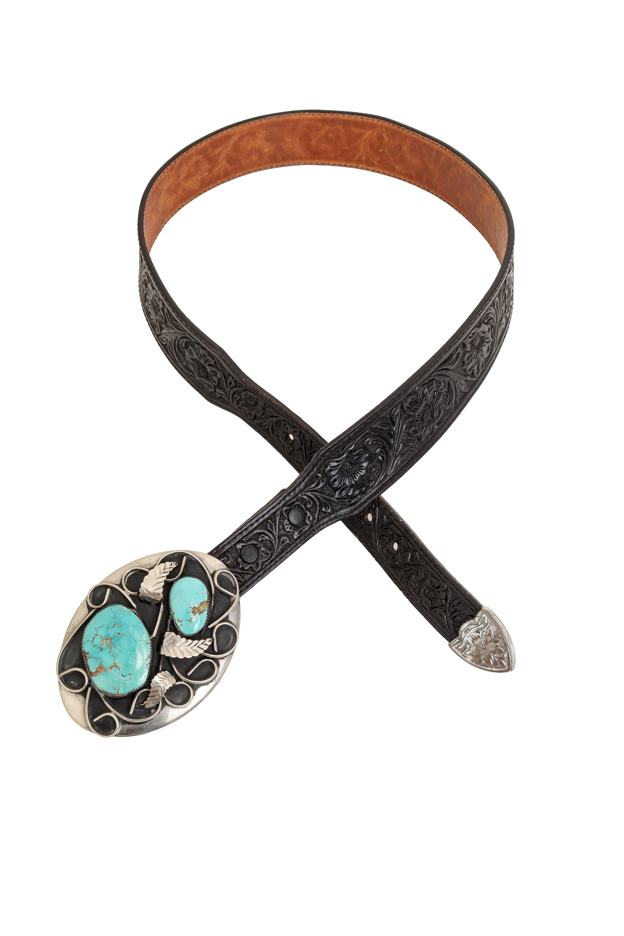 Floral Tooled Stone Leaf Leather Belt by Eagle Leather @ Recess LA