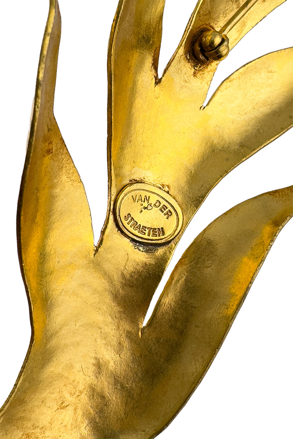 Vintage Hervé Van Der Straeten Twisted Leaf Brooch signature cartouche @recess la