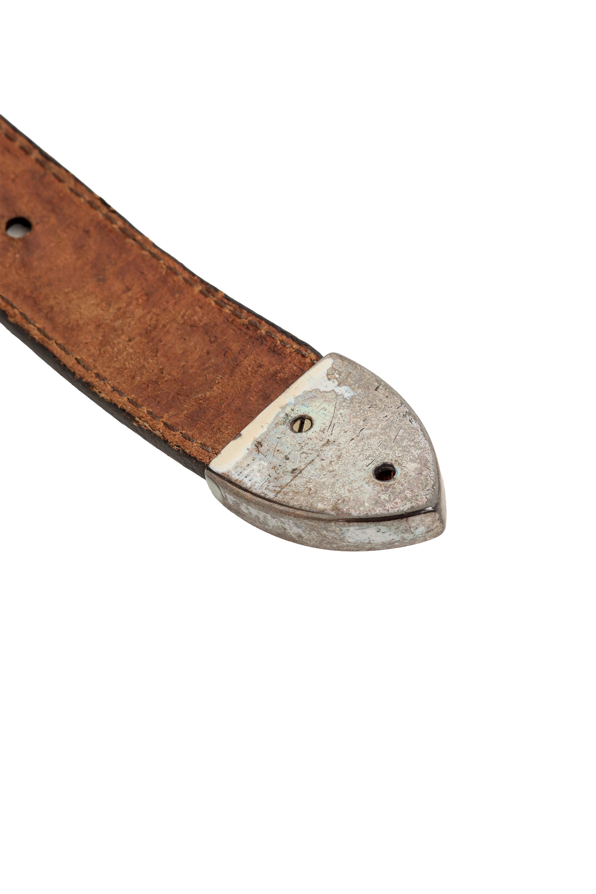 Floral Tooled Stone Leaf Leather Belt by Eagle Leather tip @ Recess LA