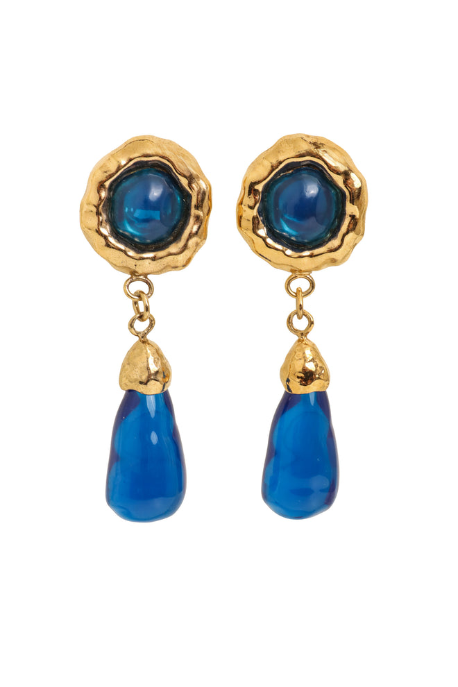 Vintage Guy Laroche Blue Hammered Teardrop Earrings @ Recess LA