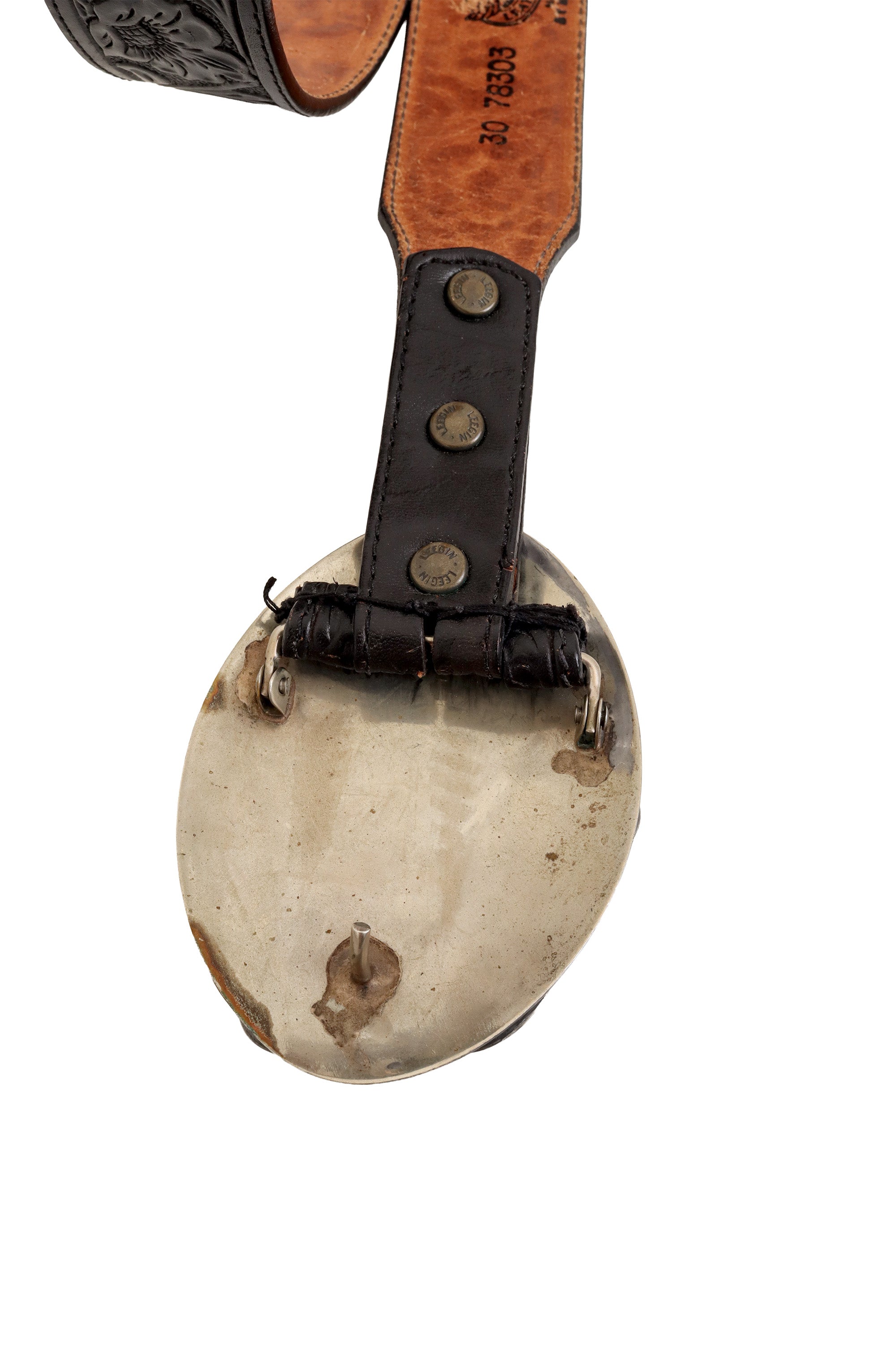 Floral Tooled Stone Leaf Leather Belt by Eagle Leather buckle back @ Recess LA