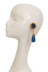 Vintage Guy Laroche Blue Hammered Teardrop Earrings on mannequin @ Recess LA