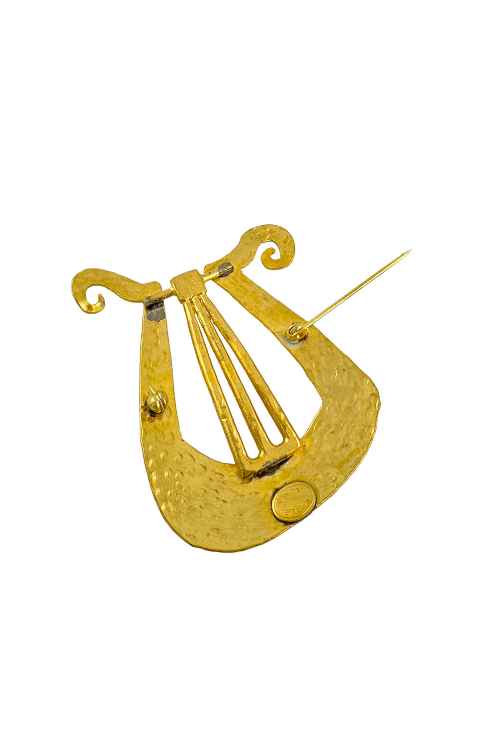 Vintage Hervé Van Der Straeten Lyre Harp Brooch back @recess la