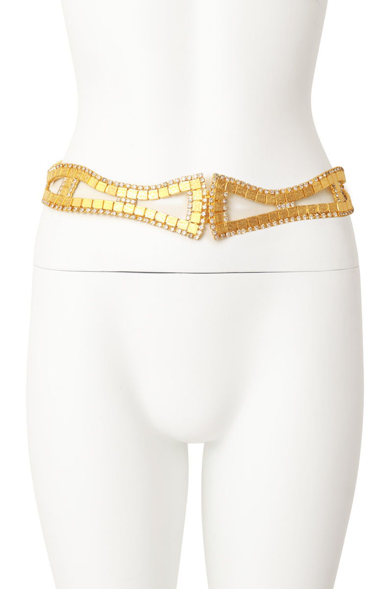 Unsigned Vintage Square Link Rhinestone Wave Belt – Recess display picture 3
