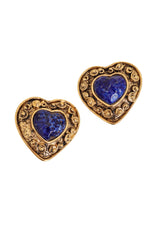 Vintage Mosaique Paris Scroll Frame Heart Button Earrings close up @ Recess LA