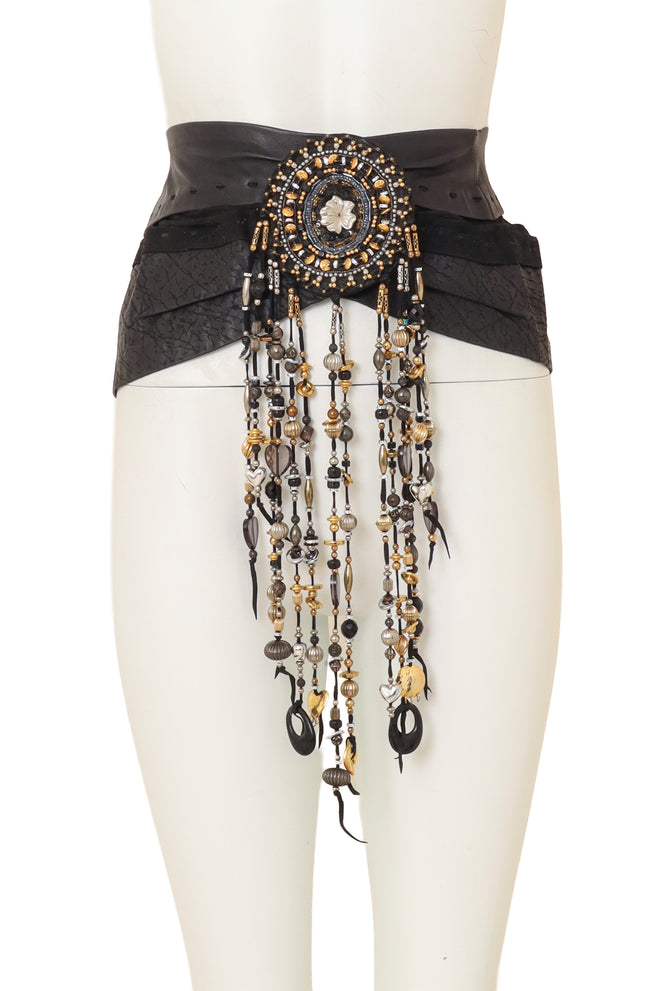 Bead Fringe Leather Waist Belt on mannequin @ Recess LA