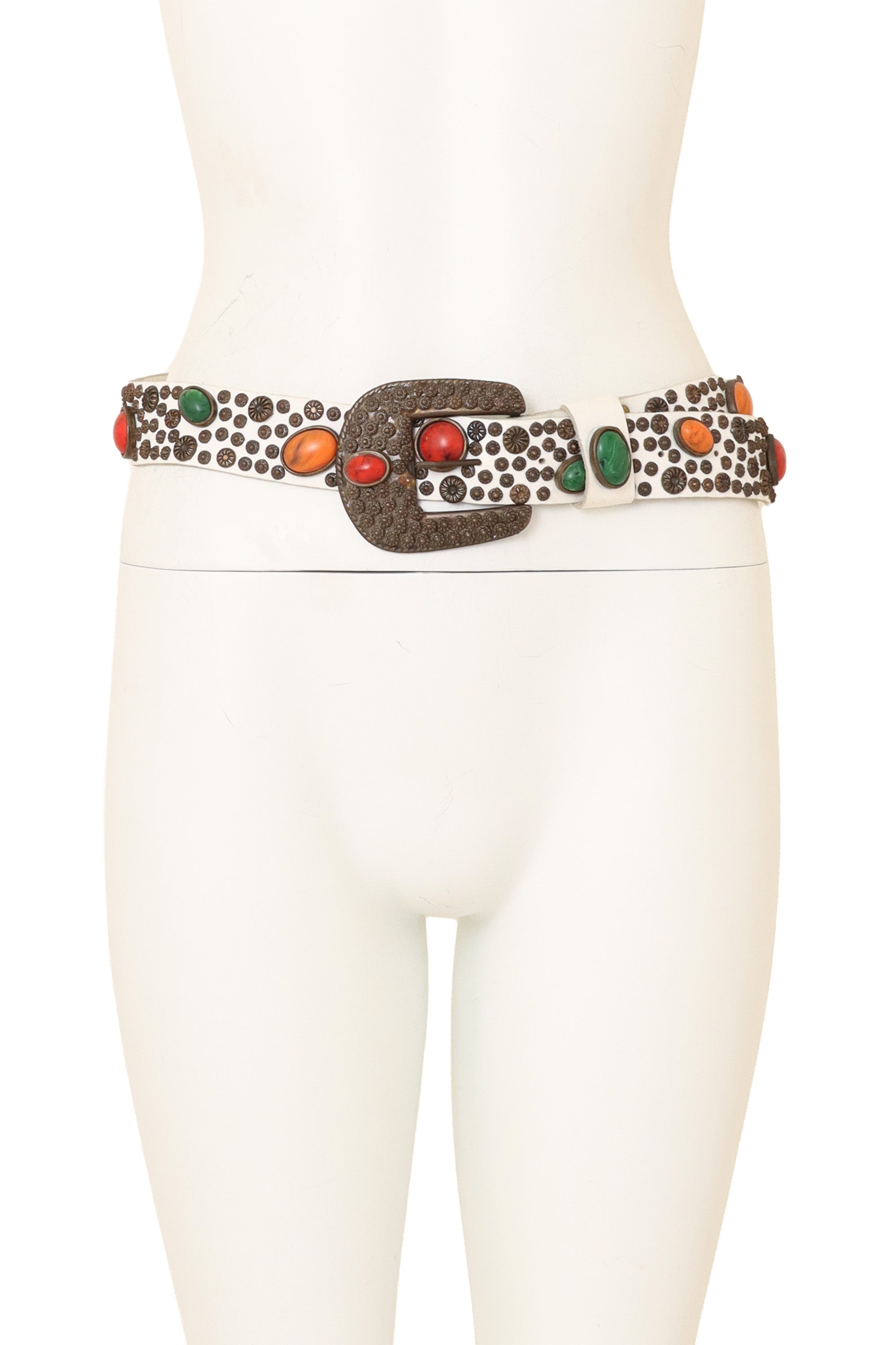 studded cabochon leather belt by Michael Morrison MX on mannequin @ Recess LA