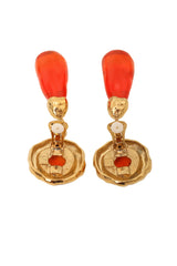 Vintage Guy Laroche Orange Hammered Teardrop Earrings backs open @ Recess LA