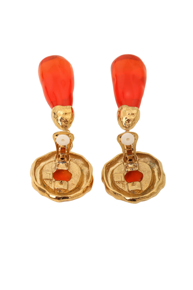 Vintage Guy Laroche Orange Hammered Teardrop Earrings backs open @ Recess LA