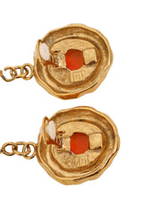Vintage Guy Laroche Orange Hammered Teardrop Earrings signature @ Recess LA