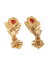 Vintage Guy Laroche Red Woven Frond Drop Earrings Open backs @ Recess LA