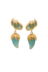 Vintage Guy Laroche Frosted Dark Green Horn Drop Earrings @ Recess LA