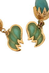 Vintage Guy Laroche Frosted Dark Green Horn Drop Earrings Signature @ Recess LA