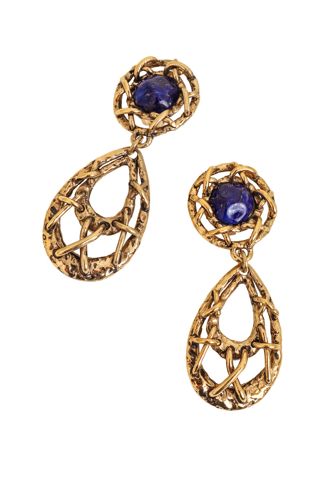 Vintage Guy Laroche Blue Wrapped Hoop Drop Earrings close @ Recess LA