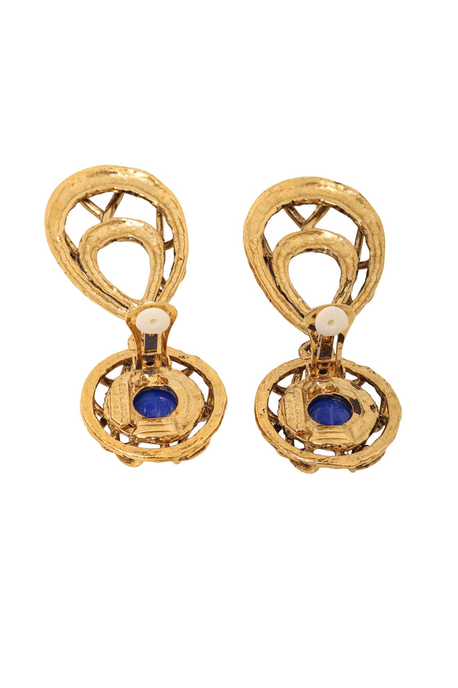 Vintage Guy Laroche Blue Wrapped Hoop Drop Earrings backs open @ Recess LA