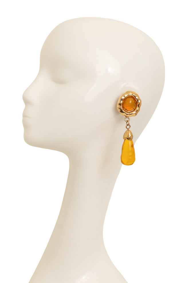 Vintage Guy Laroche Yellow Hammered Teardrop Earrings on mannequin @ Recess LA