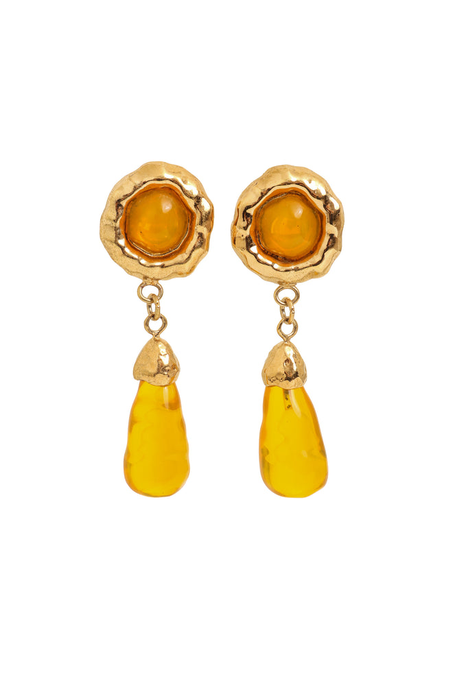 Vintage Guy Laroche Yellow Hammered Teardrop Earrings @ Recess LA