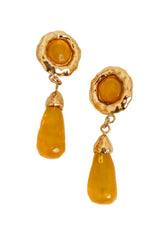Vintage Guy Laroche Yellow Hammered Teardrop Earrings close @ Recess LA