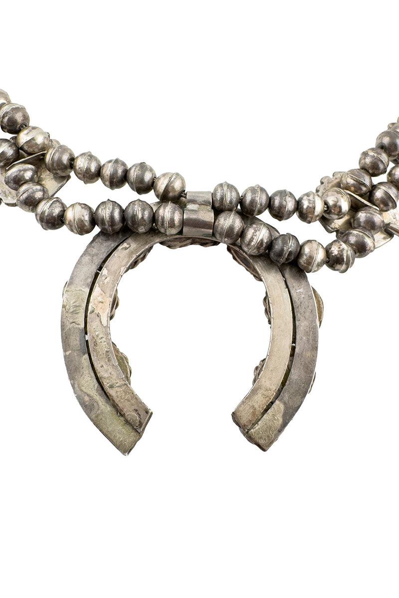 Vintage Kingman Turquoise Squash Blossom Necklace back @recess la
