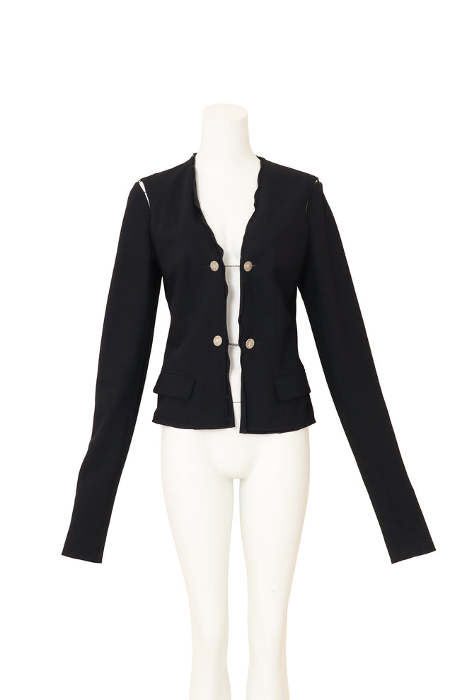 Cutout Coin Button Jacket by YSL on mannequin sleeves extended @ Recess LA