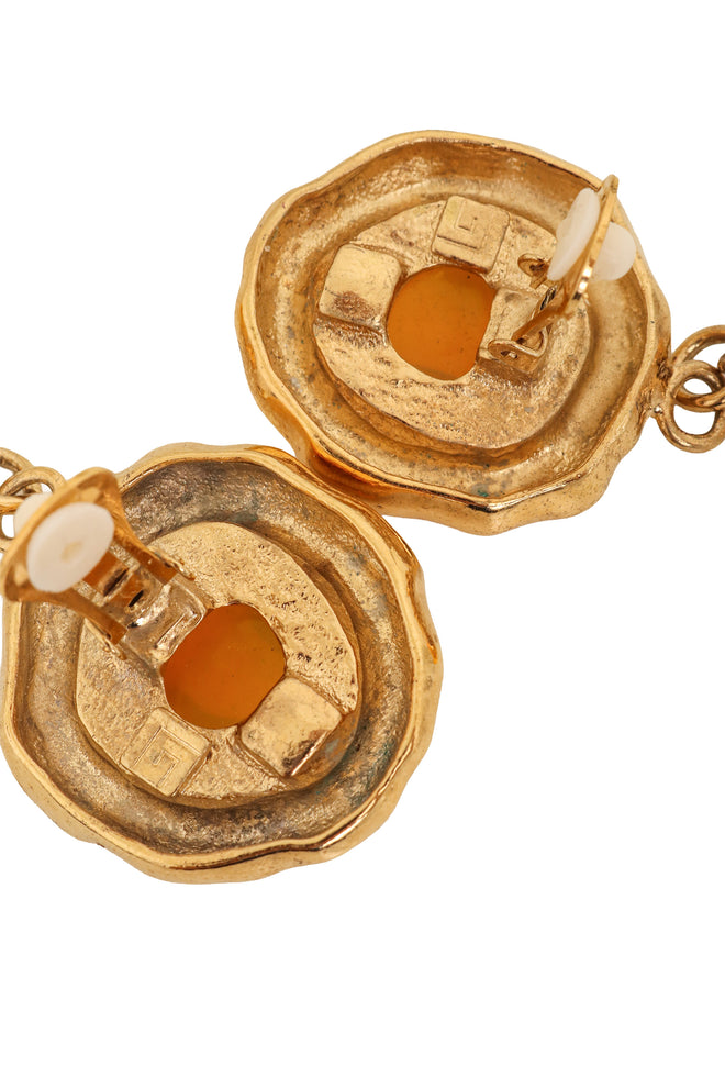 Vintage Guy Laroche Yellow Hammered Teardrop Earrings tarnish @ Recess LA
