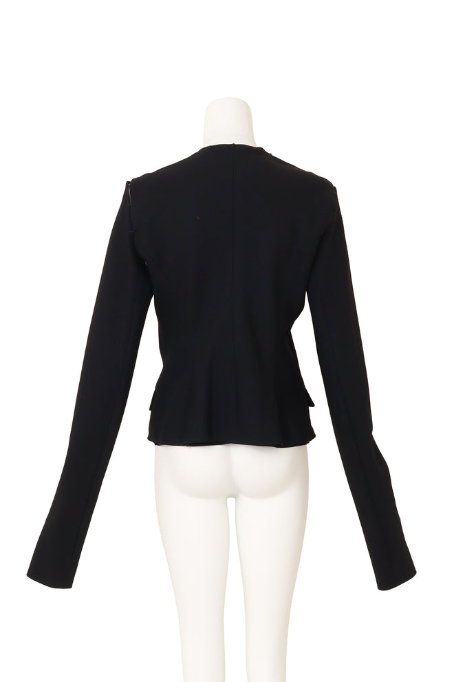 Cutout Coin Button Jacket by YSL on mannequin back sleeves extended @ Recess LA