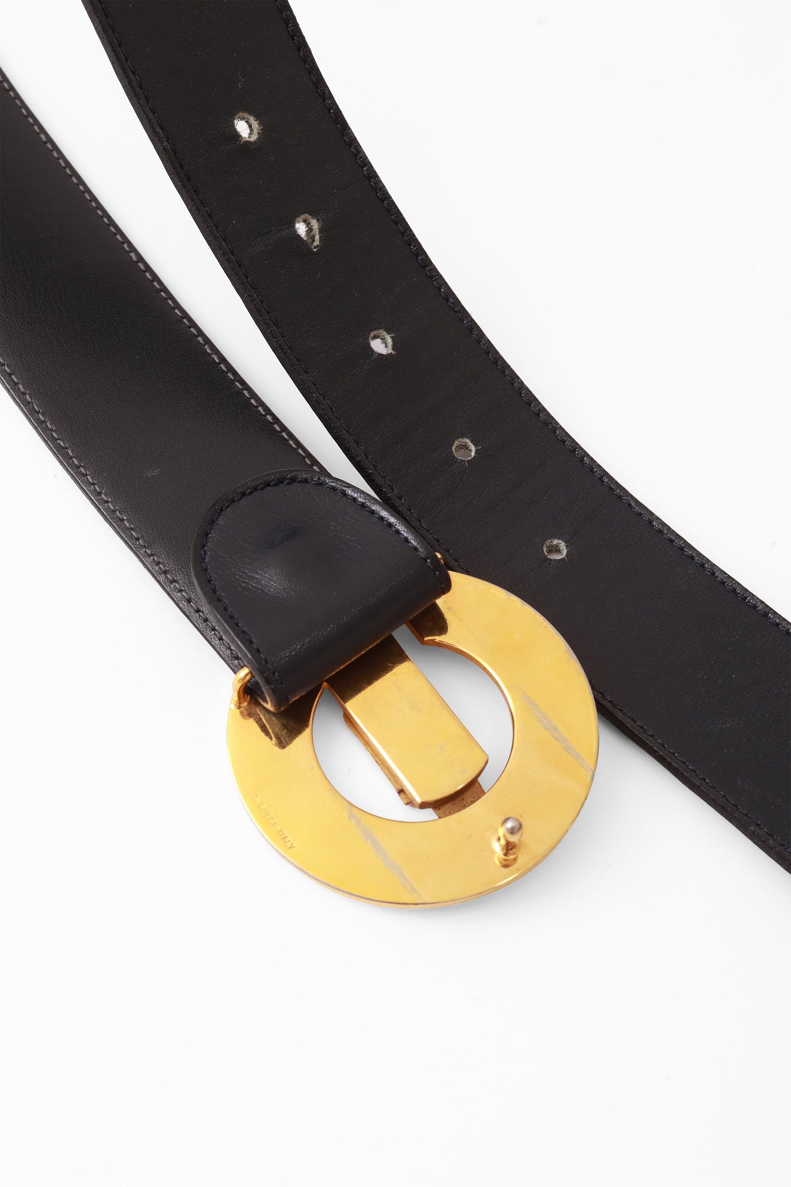 GUCCI VTG Logo Hardware Leather Stiched Belt Vintage Gucci Logo Wide Black Leather Belt With Gold Plated  main image 2