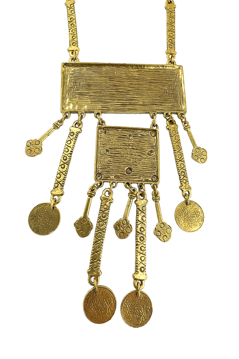 Vintage Etruscan Plate Dangle Necklace back @recess la