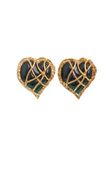Vintage Marie Claire Green Filigree Heart Button Earrings @ Recess LA