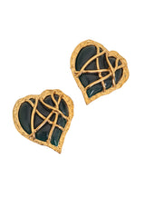 Vintage Marie Claire Green Filigree Heart Button Earrings Close up @ Recess LA