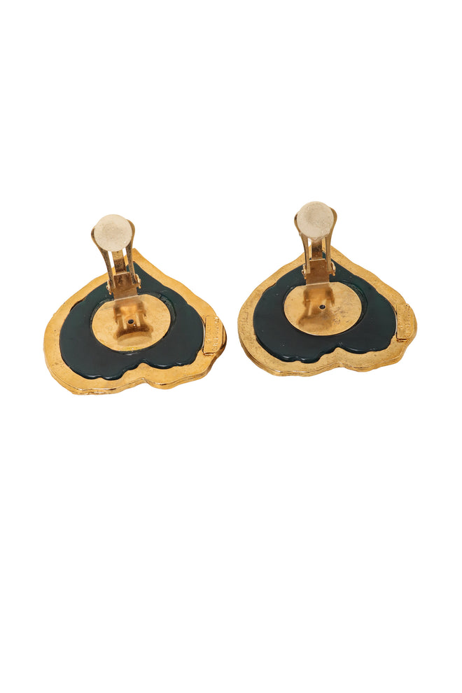 Vintage Marie Claire Green Filigree Heart Button Earrings Open Backs @ Recess LA