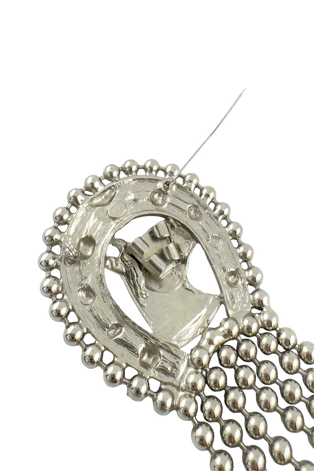 Vintage Marla Buck Equestrian Ball Fringe Brooch back closeup @recess la