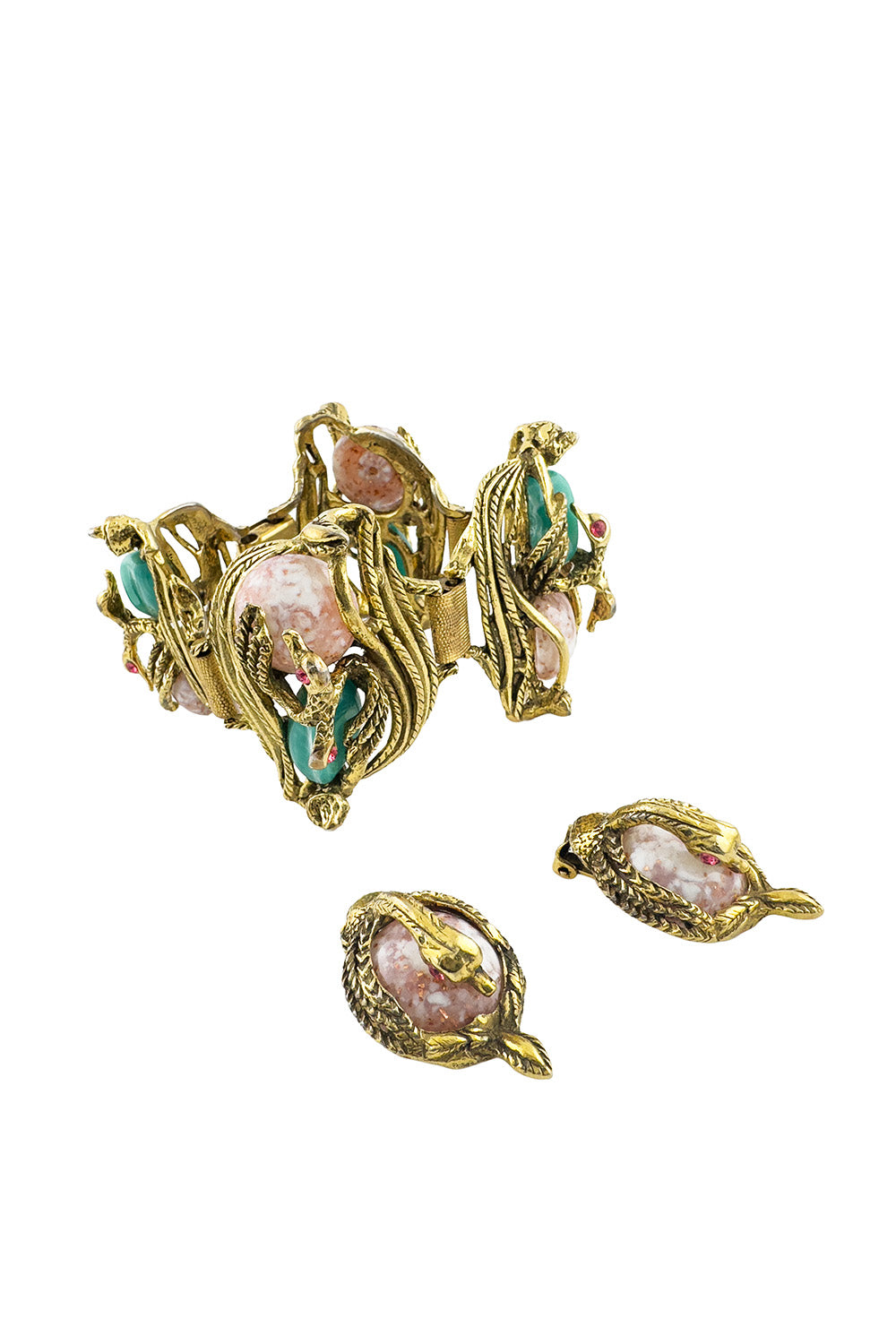 Vintage Swan Stone Bracelet & Earrings Set @recess la