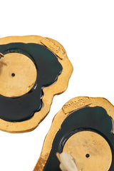 Vintage Marie Claire Green Filigree Heart Button Earrings Signature @ Recess LA