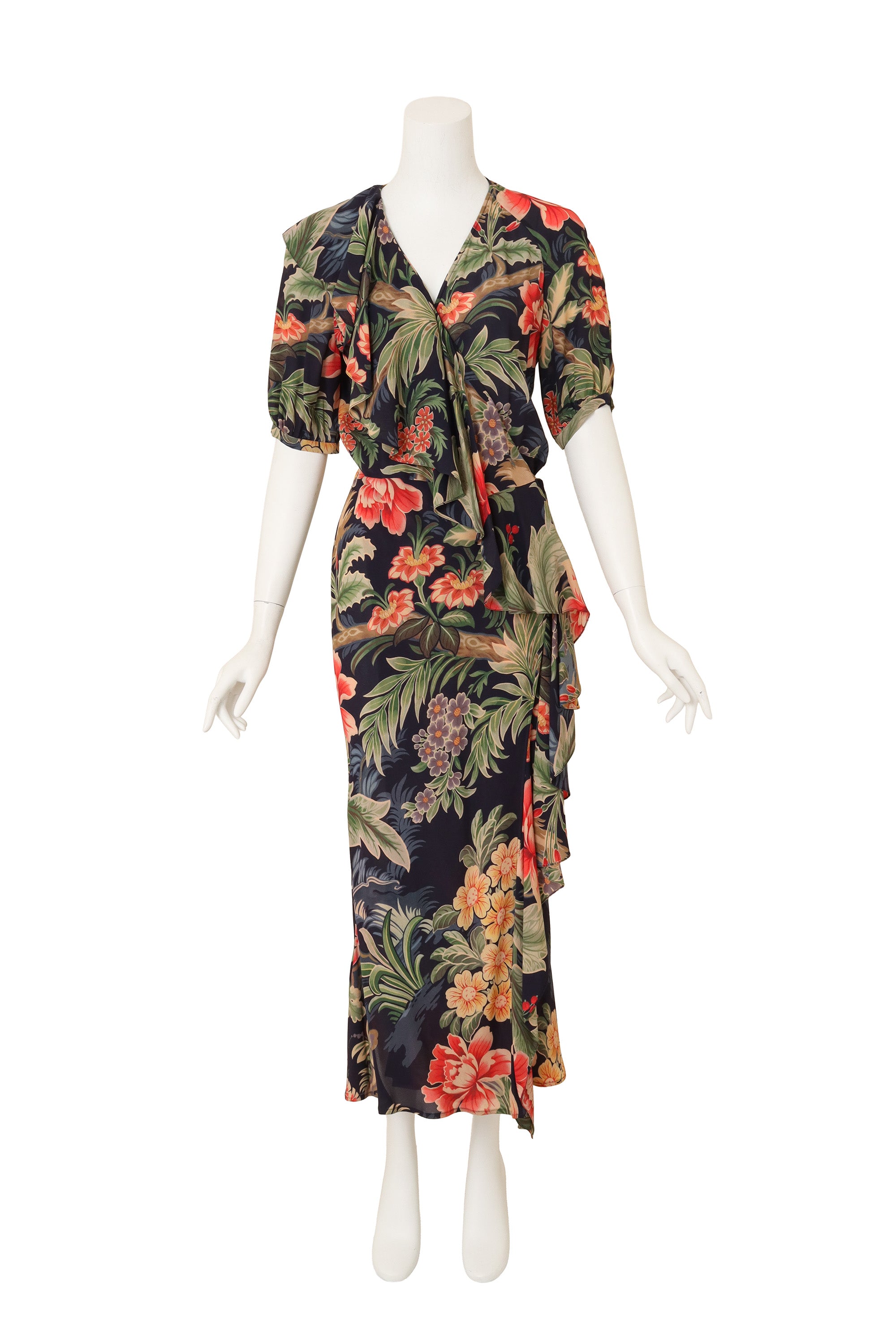 Floral Ruffle Wrap Dress by Etro on mannequin @ Recess LA