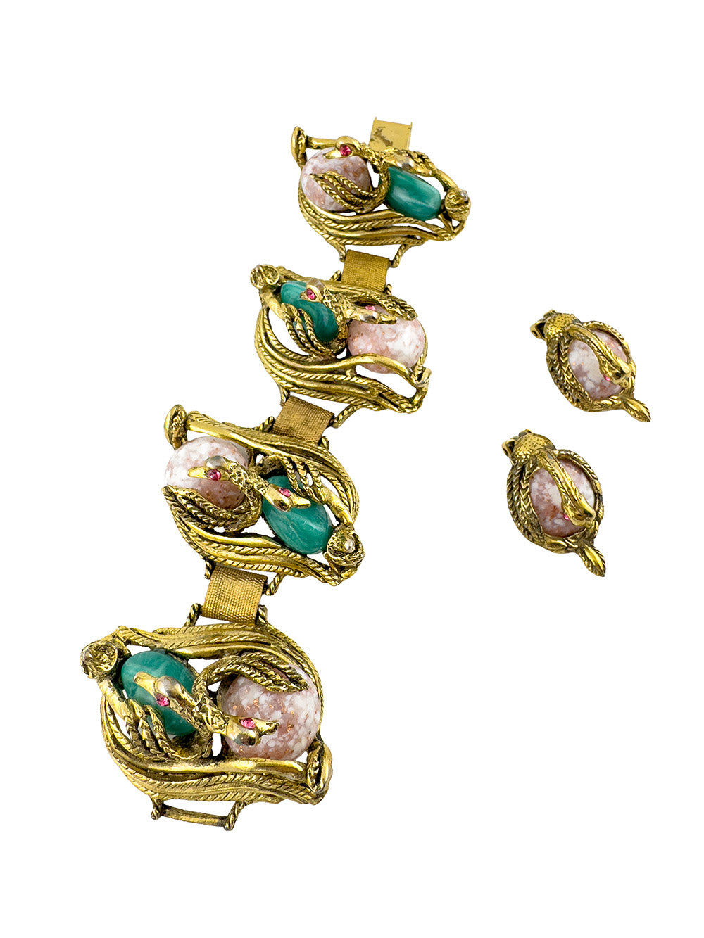 Vintage Swan Stone Bracelet & Earrings Set bracelet extended @recess la