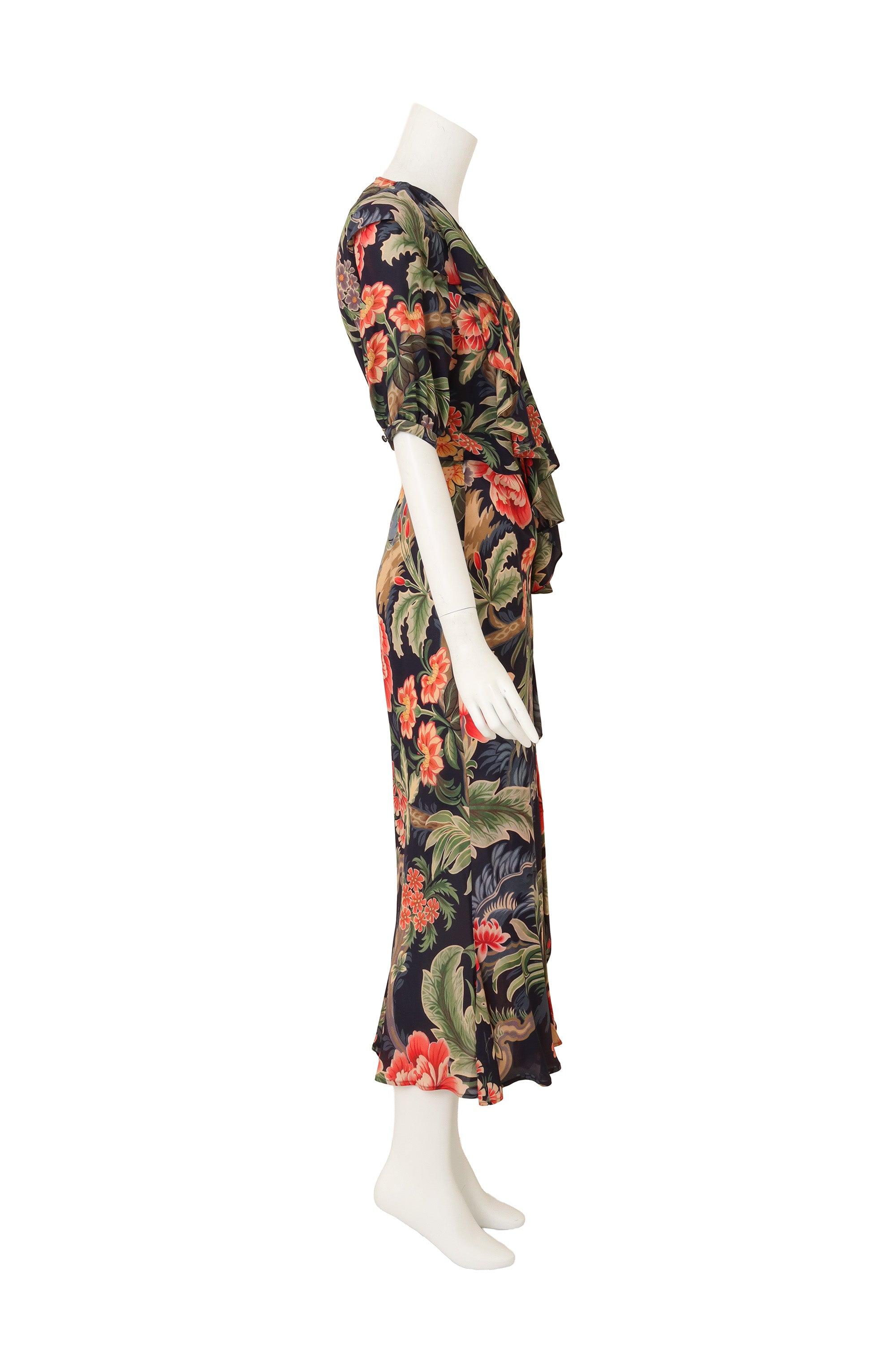 Floral Ruffle Wrap Dress by Etro on mannequin side @ Recess LA