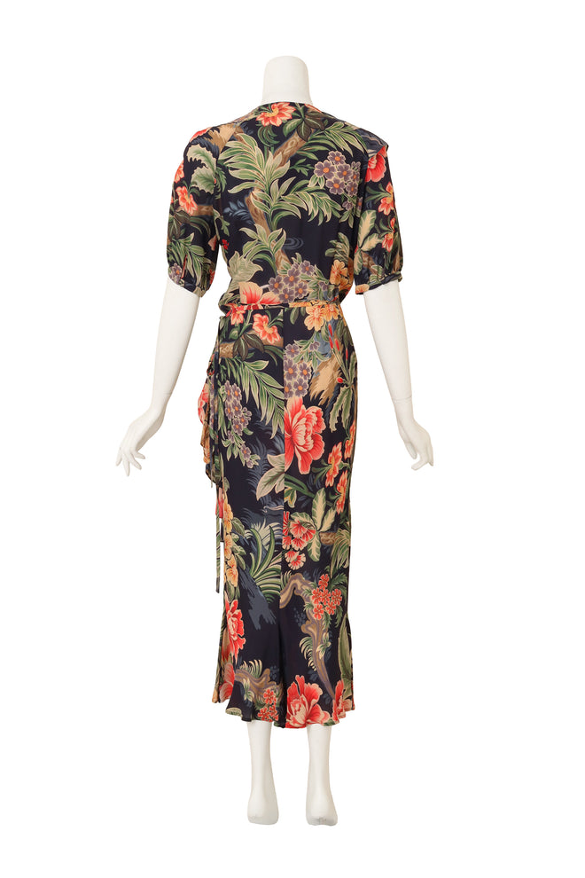 Floral Ruffle Wrap Dress by Etro on mannequin back @ Recess LA