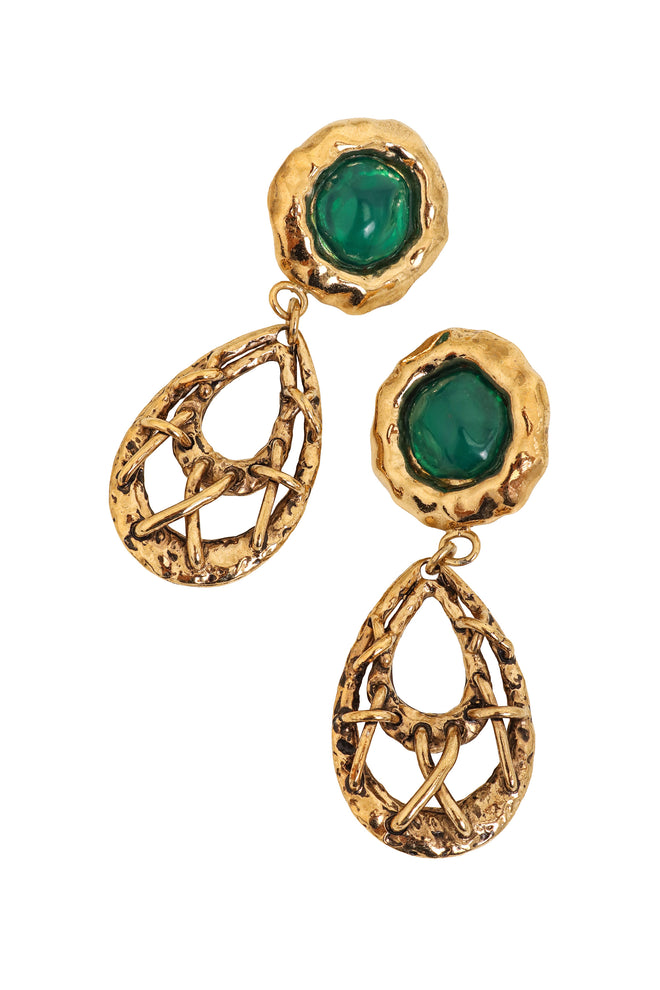 Vintage Guy Laroche Green Wrapped Hoop Drop Earrings close @ Recess LA