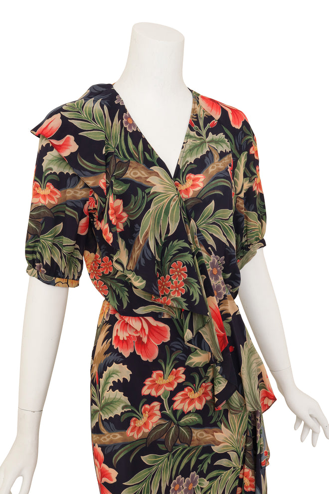 Floral Ruffle Wrap Dress by Etro on mannequin close @ Recess LA
