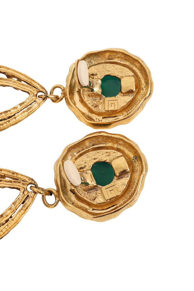 Vintage Guy Laroche Green Wrapped Hoop Drop Earrings logo @ Recess LA