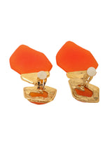 Vintage Guy Laroche Orange Geometric Resin Drop Earrings backs open @ Recess LA