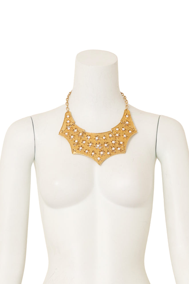Openwork Floral Bead Bib Necklace by Goldette on mannequin @ Recess LA