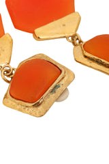 Vintage Guy Laroche Orange Geometric Resin Drop Earrings front tarnish @ Recess LA