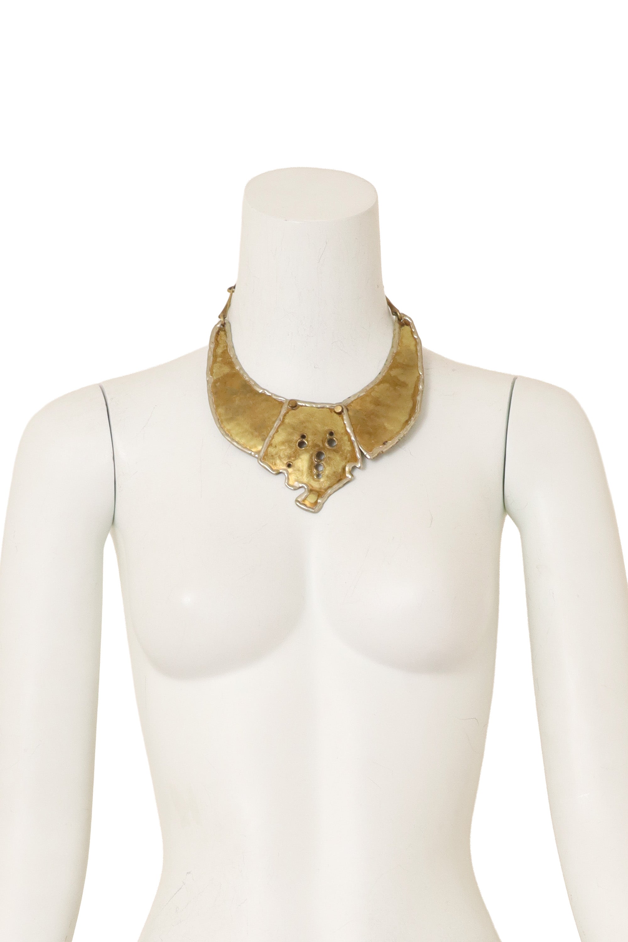 Mixed Metal Hammered Hole Brutalist Collar on mannequin @ Recess LA