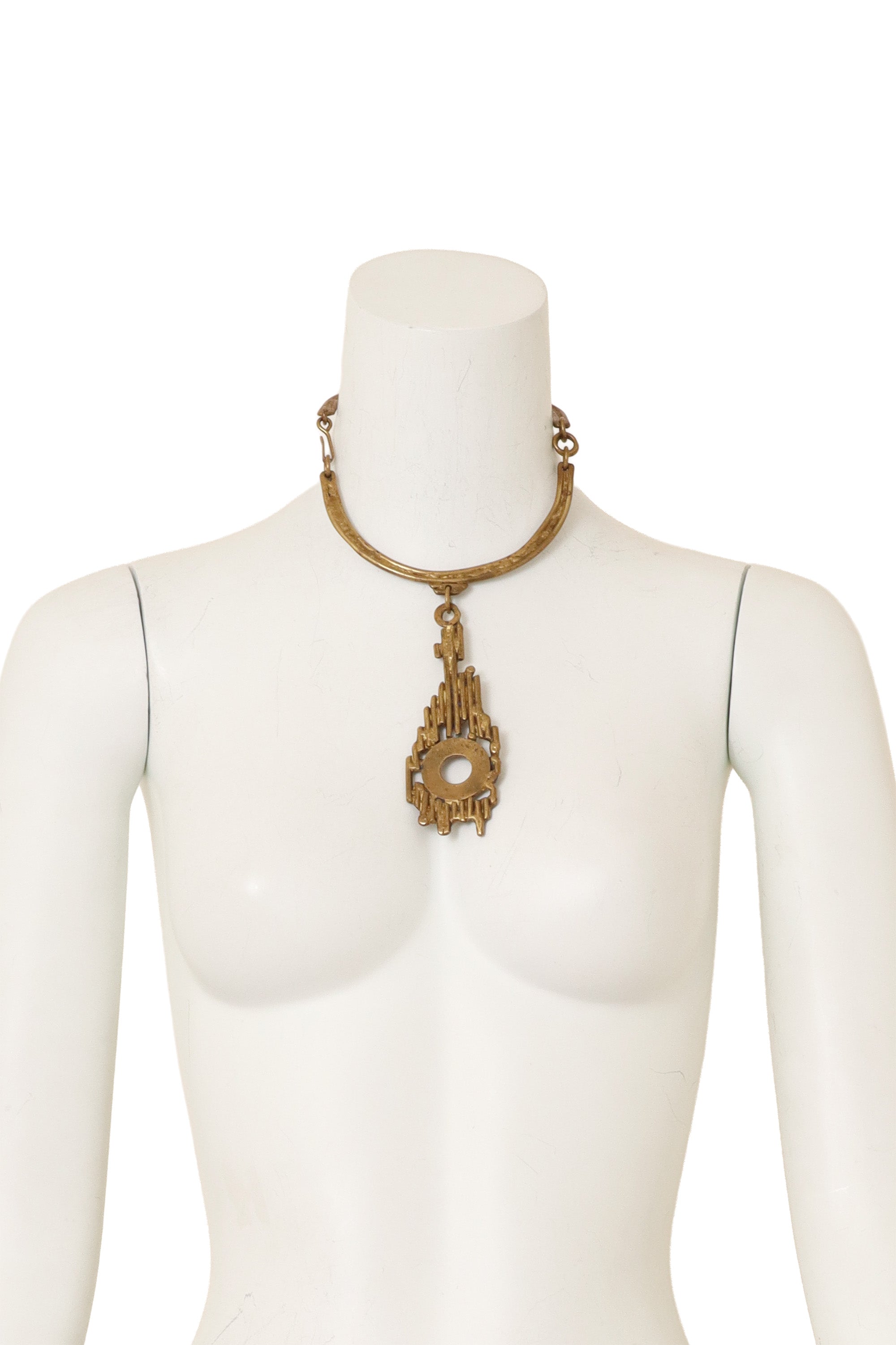 Brutalist Open Disc Pendant Collar on mannequin @ Recess LA