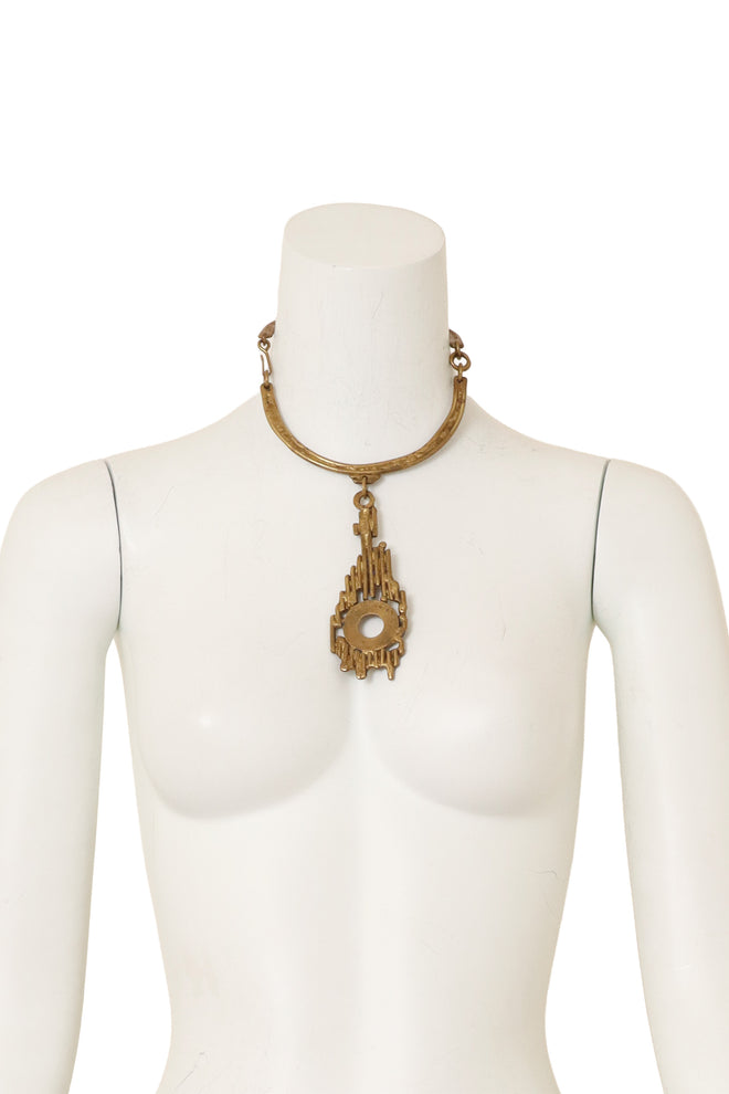 Brutalist Open Disc Pendant Collar on mannequin @ Recess LA