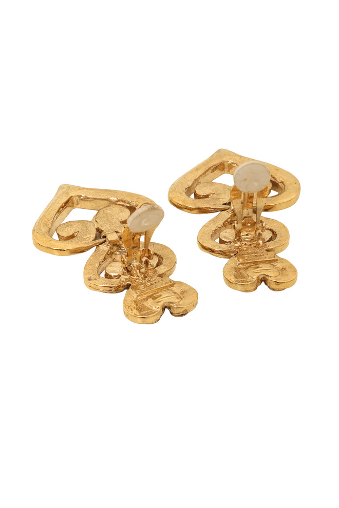 Vintage Mosaique Paris Scroll Heart Drop Earrings backs open @ Recess LA