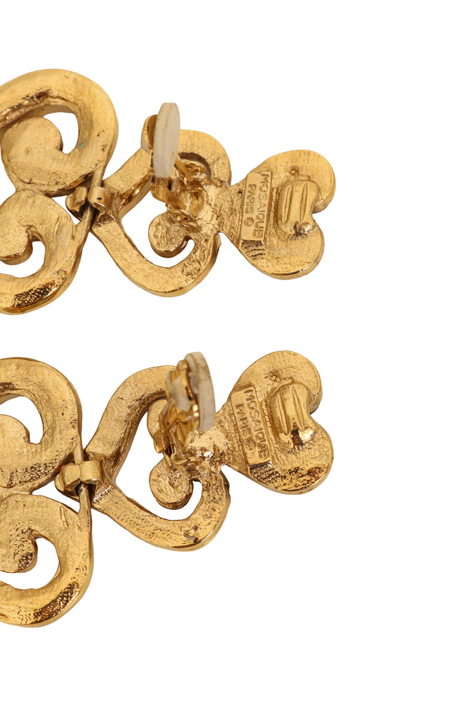 Vintage Mosaique Paris Scroll Heart Drop Earrings signatures @ Recess LA